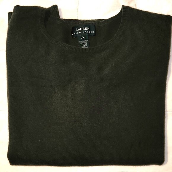 EUC Lauren Ralph Lauren 100% Cashmere Soft Sweater Short Sleeves Olive Green 2x - Picture 1 of 6